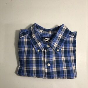 Lands' End Men's Casual Blue and White Plaid Shirt Size Large CB-116
